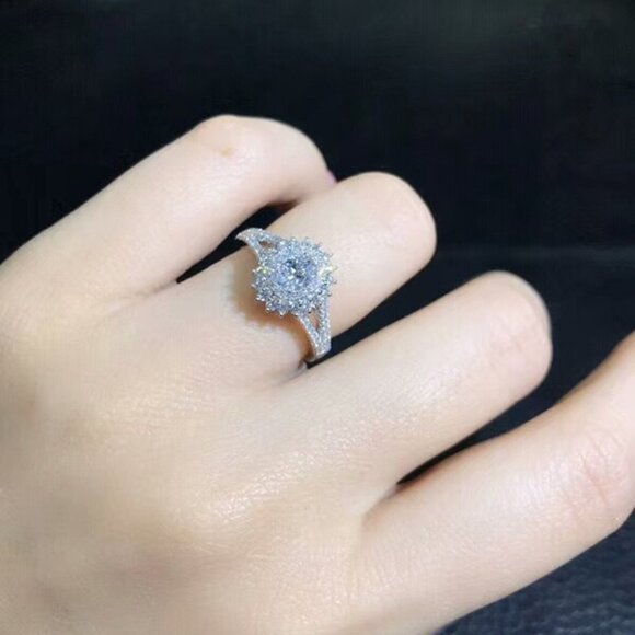 🌸Double Layer CZ Lovely Silver Dainty Luxury Flower Ring for Gift, K896 - Picture 2 of 7